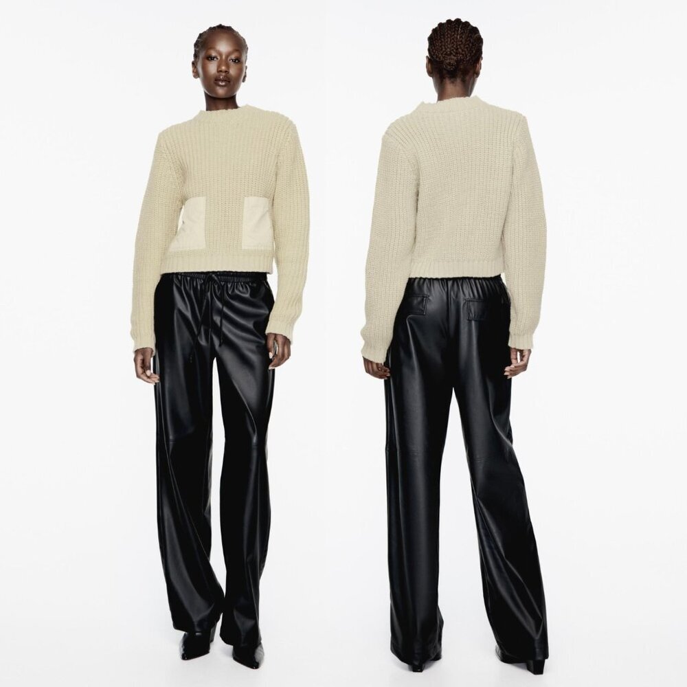 Zara Eco Leather Wide Leg Pants - Black - Size Small